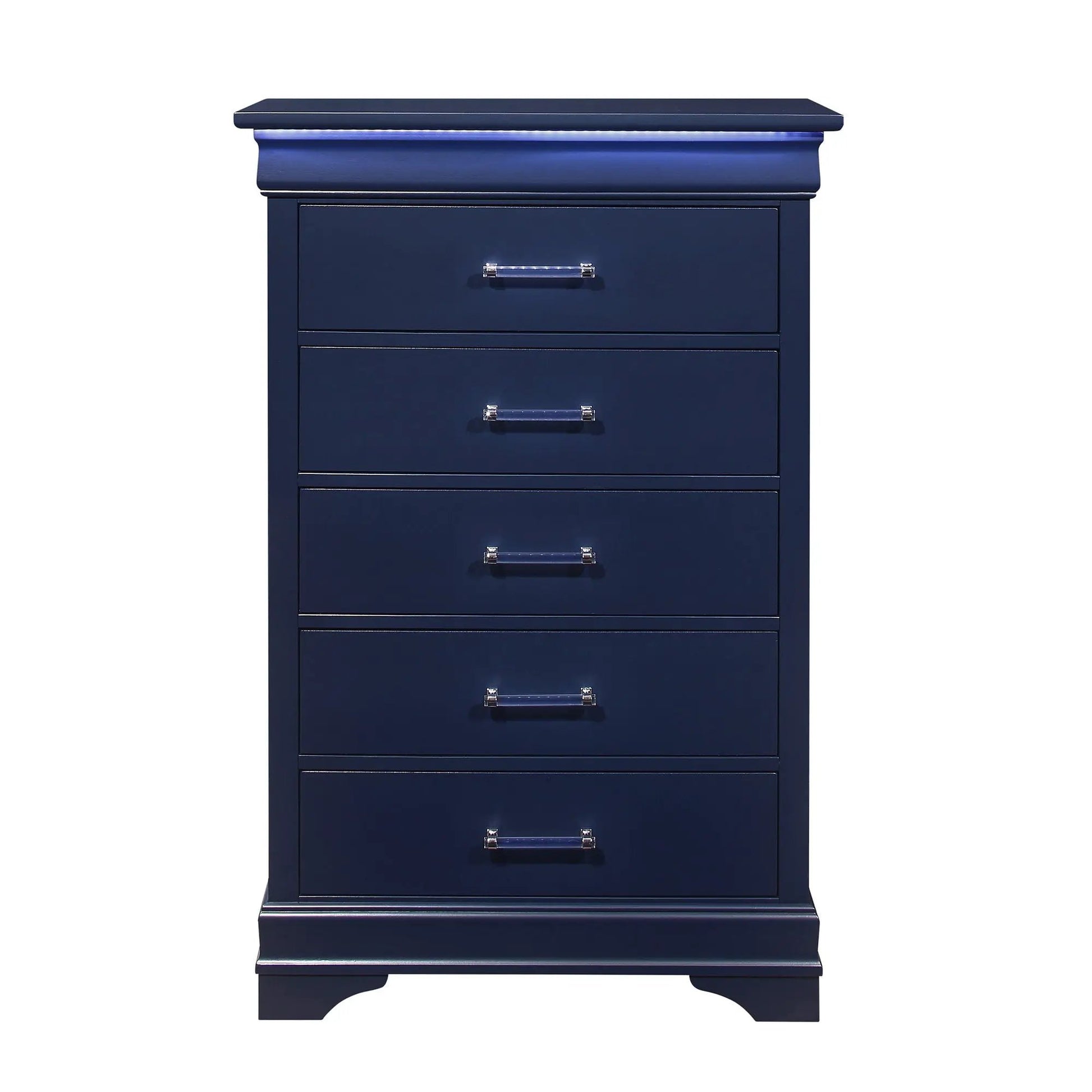 Charlston LED Chest navy blue accent chest with LED top chrome pulls Unique Piece Furniture on Tampa Home & Garden Store