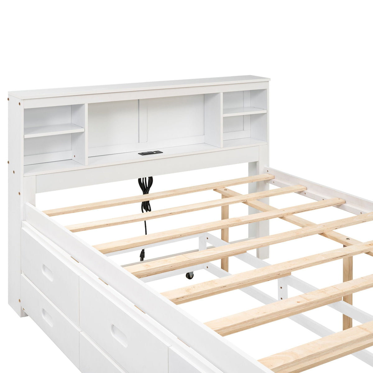 Platform Bed With Storage Headboard white finish with USB, trundle and 3 drawers by HouseOfZazla on Tampa Home & Garden Store