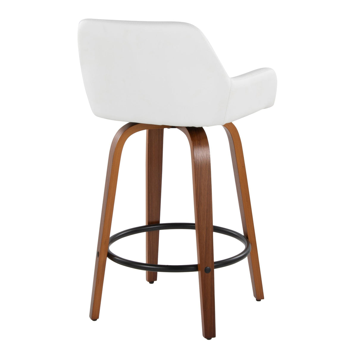 Contemporary fixed-height swivel counter stool set with white upholstery and round footrest on Tampa Home & Garden Store