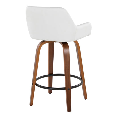 Contemporary fixed-height swivel counter stool set with white upholstery and round footrest on Tampa Home & Garden Store