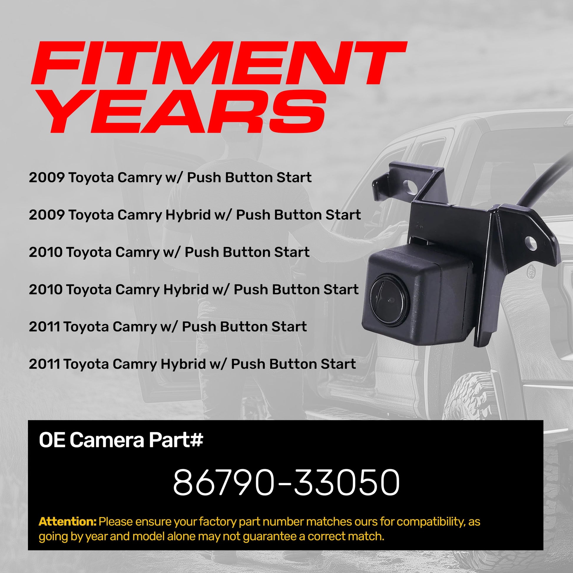 Master Tailgaters OEM replacement backup camera for Toyota Camry 2009-2011 86790-33050 on Tampa Home & Garden Store