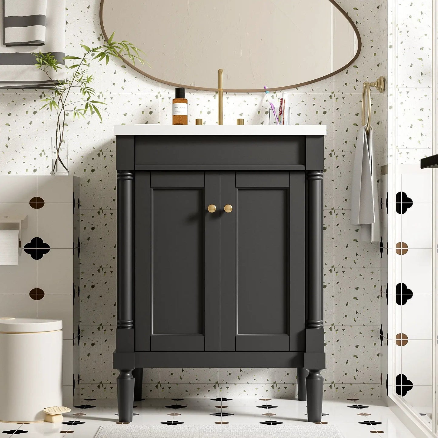 Bathroom Vanity with Top Sink and Dual Storage