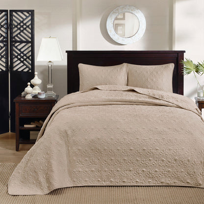 Reversible quilt set with antimicrobial cotton filling in khaki king/cal, includes 2 shams on Tampa Home & Garden Store