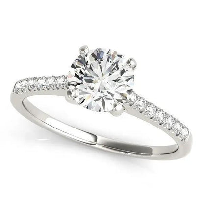 14k white gold scalloped-set diamond engagement ring with round center diamond and pave band on Tampa Home & Garden Store