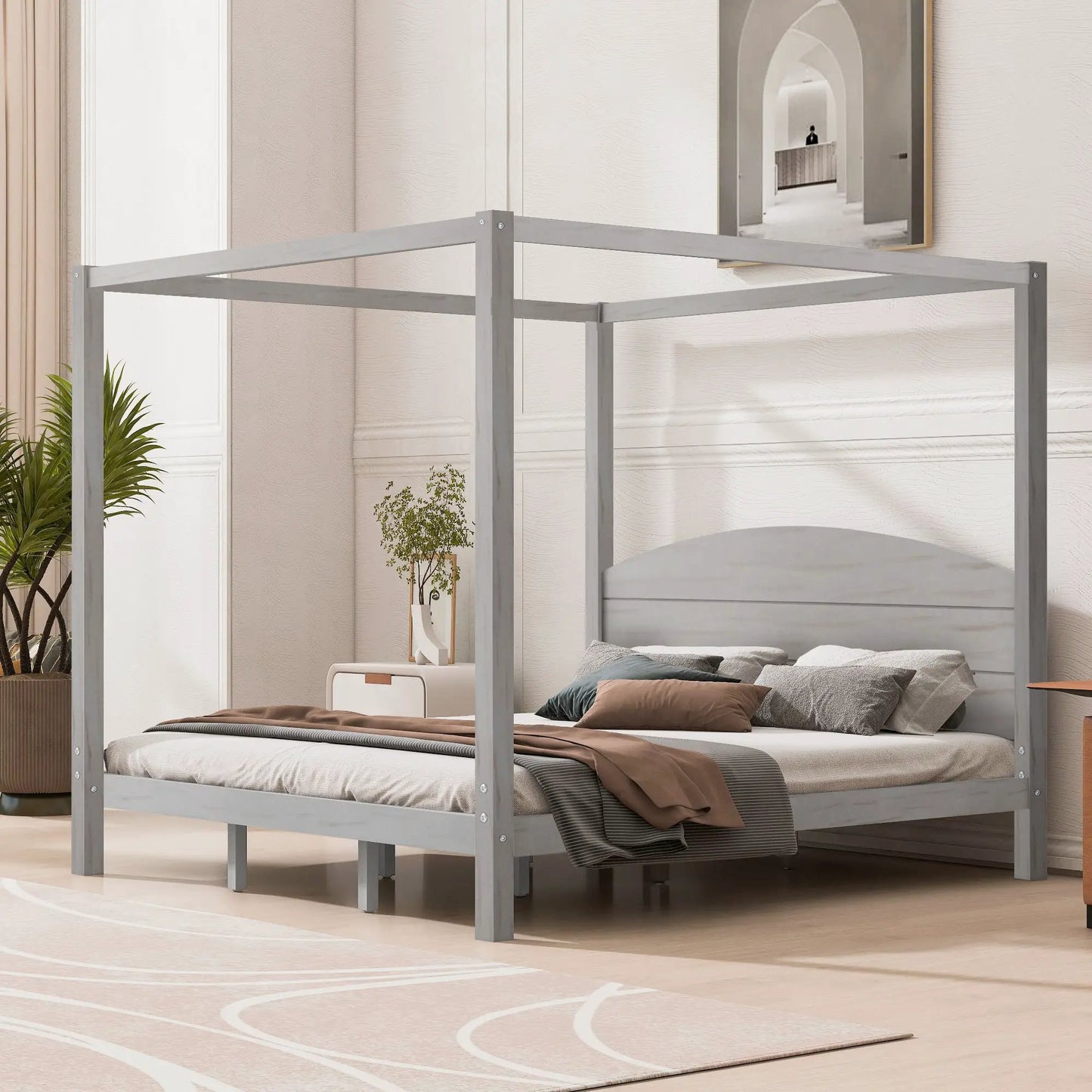Anopy platform canopy bed with headboard and support legs in gray metal on Tampa Home & Garden Store