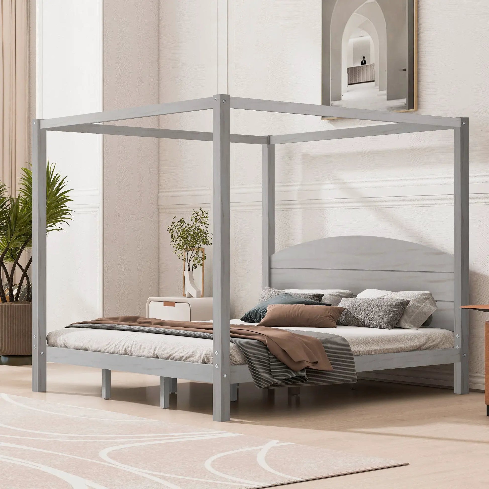 Anopy platform canopy bed with headboard and support legs in gray metal on Tampa Home & Garden Store