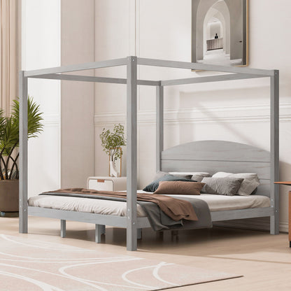 Canopy platform bed frame by HouseOfZazla with headboard and support legs in gray metal on Tampa Home & Garden Store