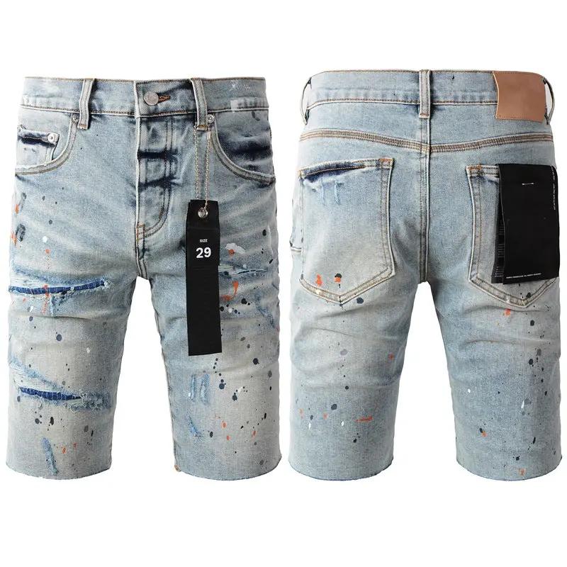 Personal Leisure Washed Light Color All-matching Jeans light denim shorts with paint splatter on Tampa Home & Garden Store
