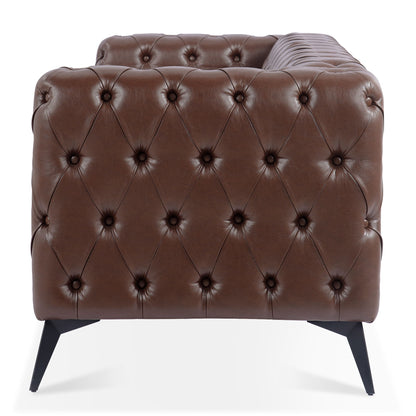 Square Arm Removable Cushion 3 Seater Sofa brown leather tufted HouseOfZazla stationary on Tampa Home & Garden Store