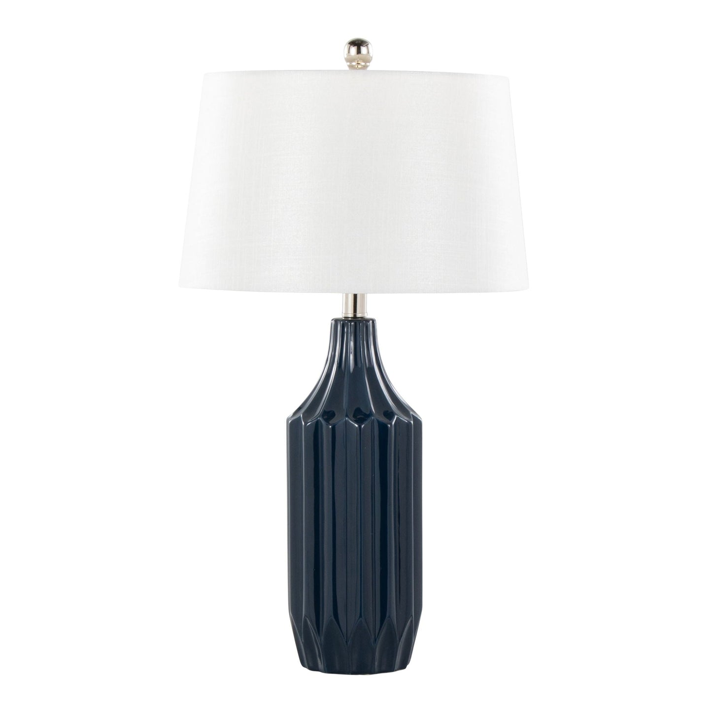 Stella contemporary table lamp with navy ribbed ceramic base and white shade by HouseOfZazla on Tampa Home & Garden Store