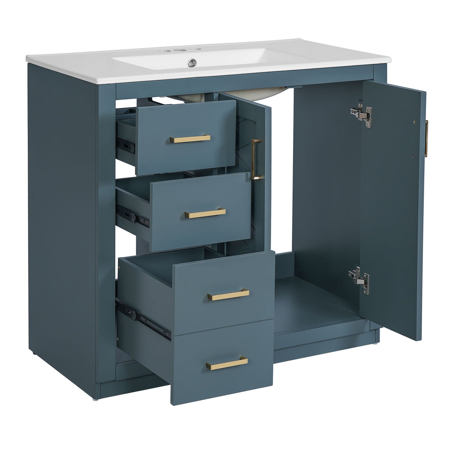 HouseOfZazla bathroom vanity with sink, freestanding blue cabinet, 3 drawers and doors on Tampa Home & Garden Store