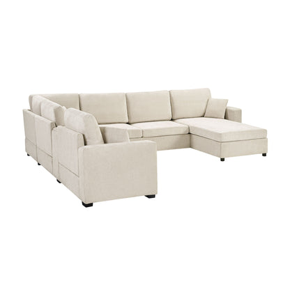 Modular 5-seat U-shaped sectional sofa with chaise in beige fabric by HouseOfZazla on Tampa Home & Garden Store