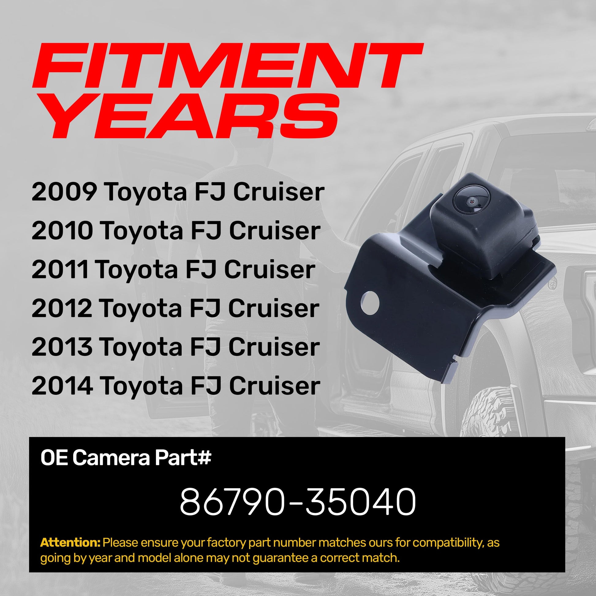 Master Tailgaters OEM backup camera for 2009-2014 Toyota FJ Cruiser, 86790-35040, black housing on Tampa Home & Garden Store