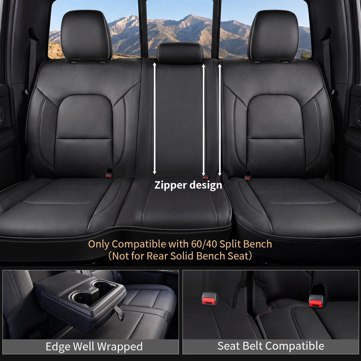 Umbrauto car seat covers for Dodge RAM 60/40 split bench black Premium Nappa leather full set on Tampa Home & Garden Store