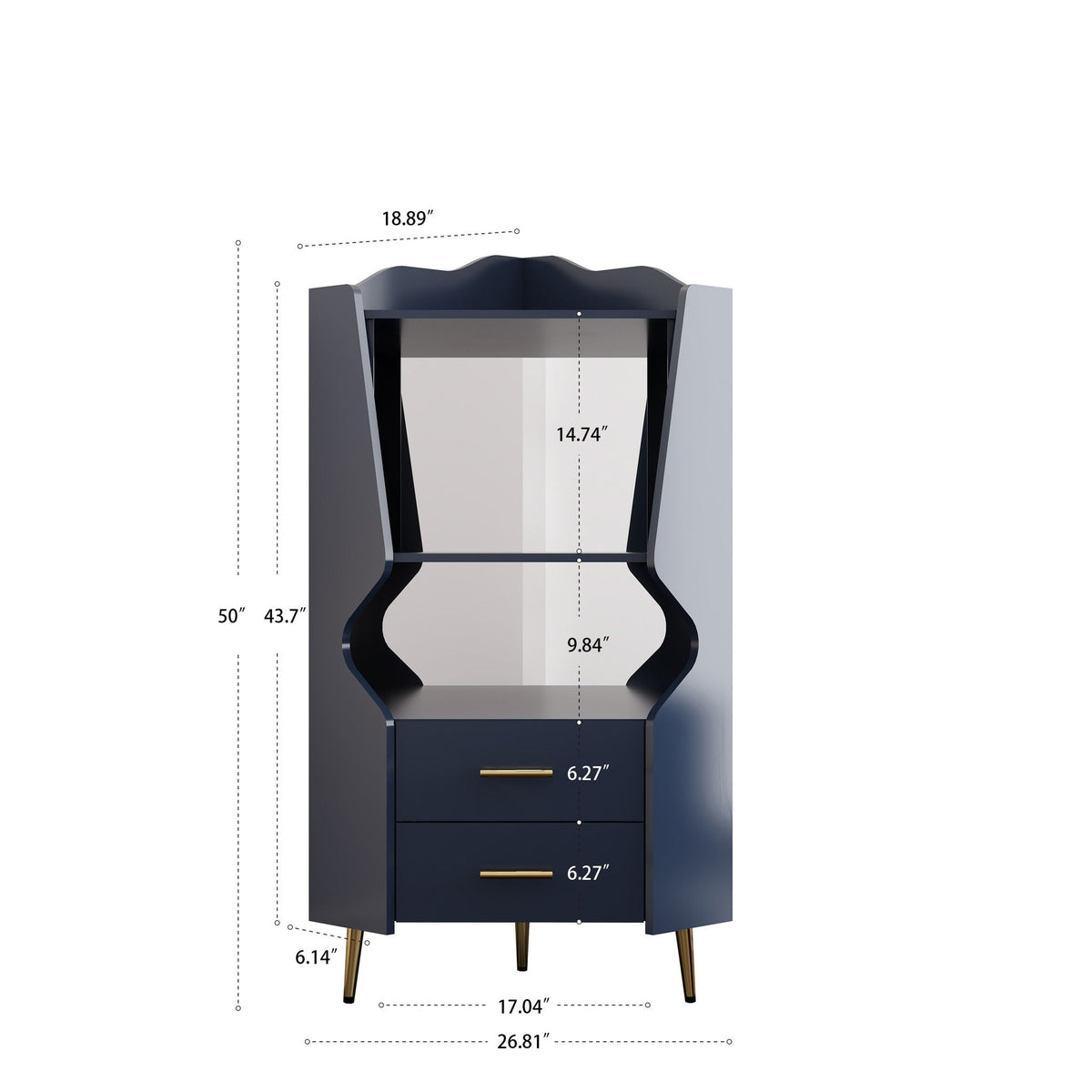Dark navy corner bar cabinet with mirrored back and storage shelves by HouseOfZazla on Tampa Home & Garden Store