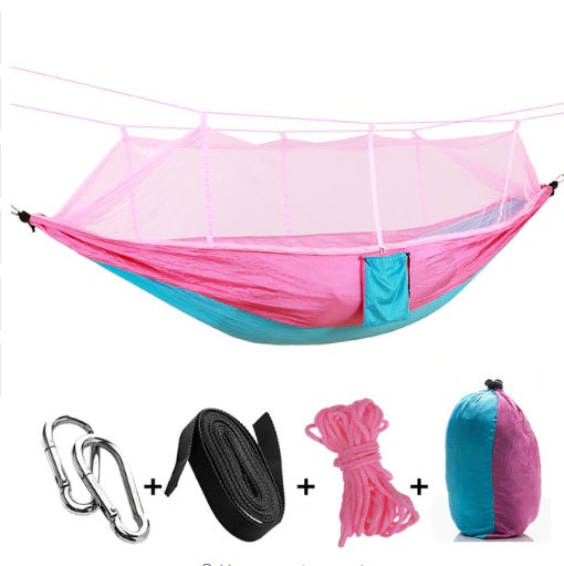 Outdoor parachute hammock with mosquito net; pink/blue, includes carabiners, strap My Store on Tampa Home & Garden Store