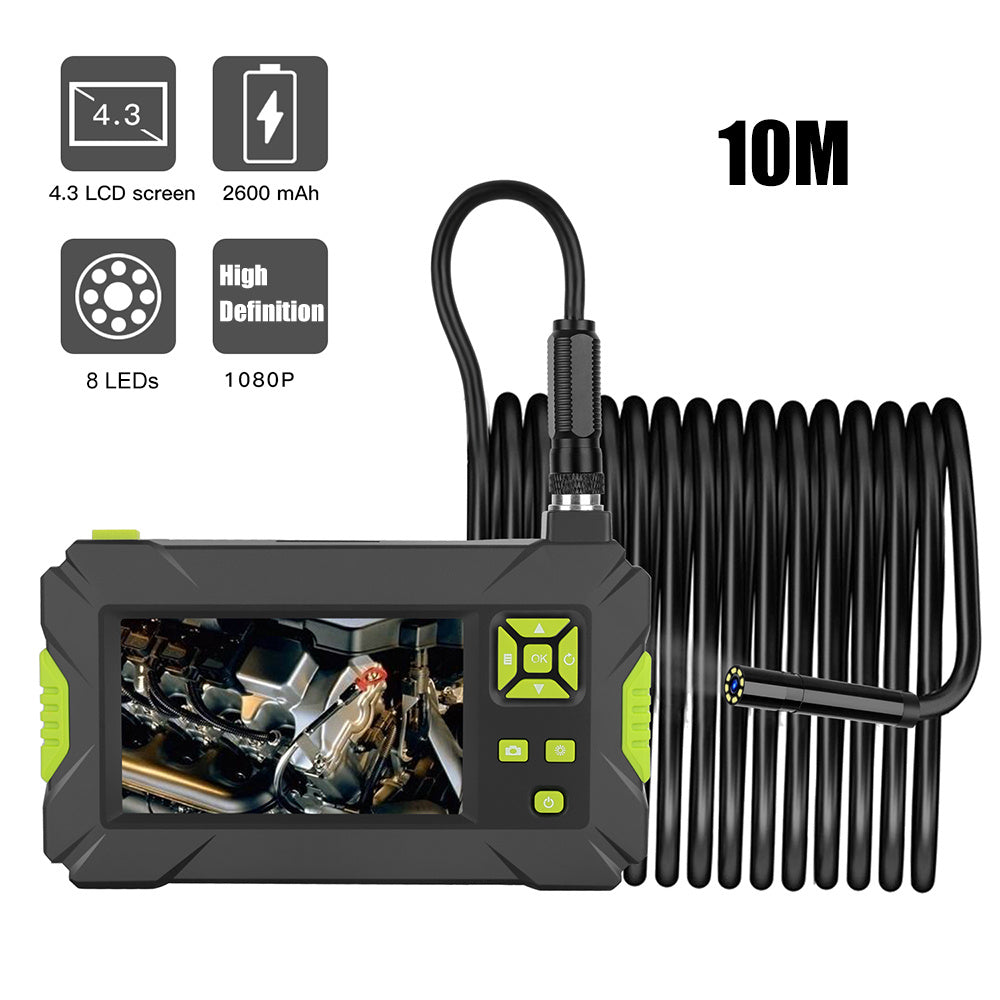 Endoscope HD camera with gray body and lime green accents, 10M long cable, 4.3 LCD 1080P on Tampa Home & Garden Store