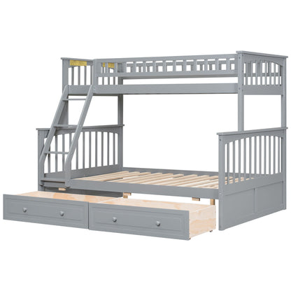 Bunk Bed With Drawers by HouseOfZazla, gray finish with built-in under-bed drawers and ladder on Tampa Home & Garden Store