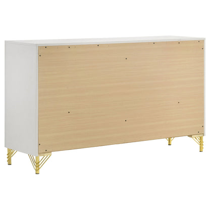Malcolm dresser from HouseOfZazla 5-piece bedroom set; white frame, wood front, gold legs on Tampa Home & Garden Store