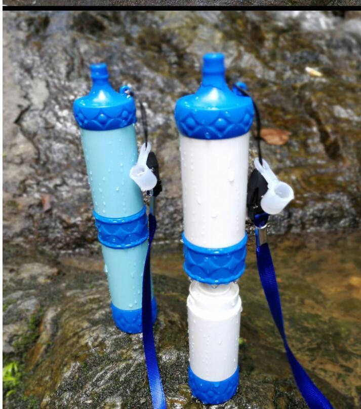 Outdoor Water Filter Camping Survival Tool two blue-capped bottles with blue rings on Tampa Home & Garden Store