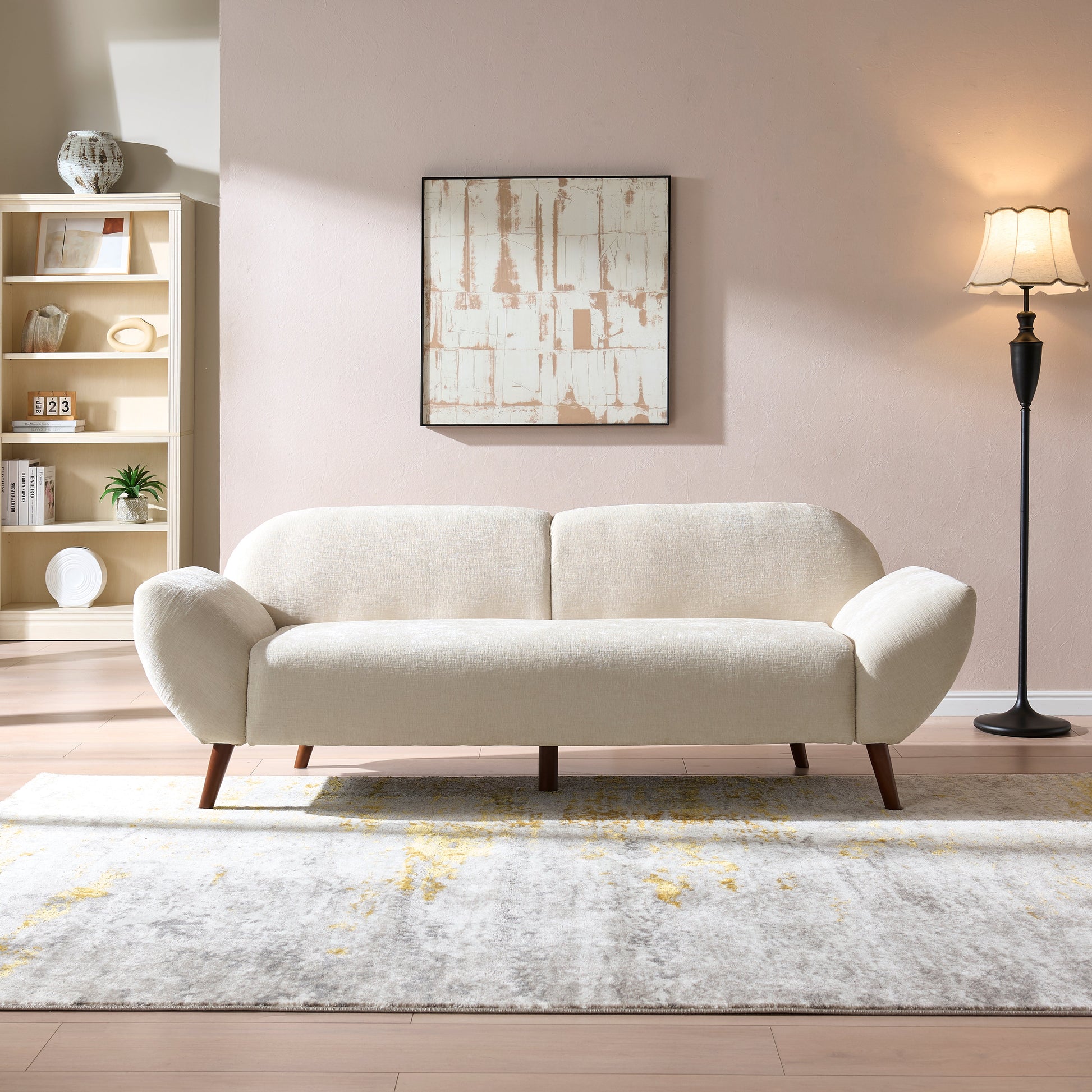 Cloud Haven Curved 3 Seater Modern Upholstered Chenille Sofa beige by HouseOfZazla Sofas on Tampa Home & Garden Store