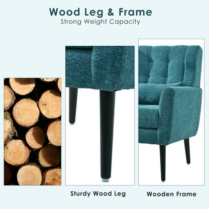 Teal fabric accent chair with tufted back and foam-filled seat, sturdy wood legs on Tampa Home & Garden Store
