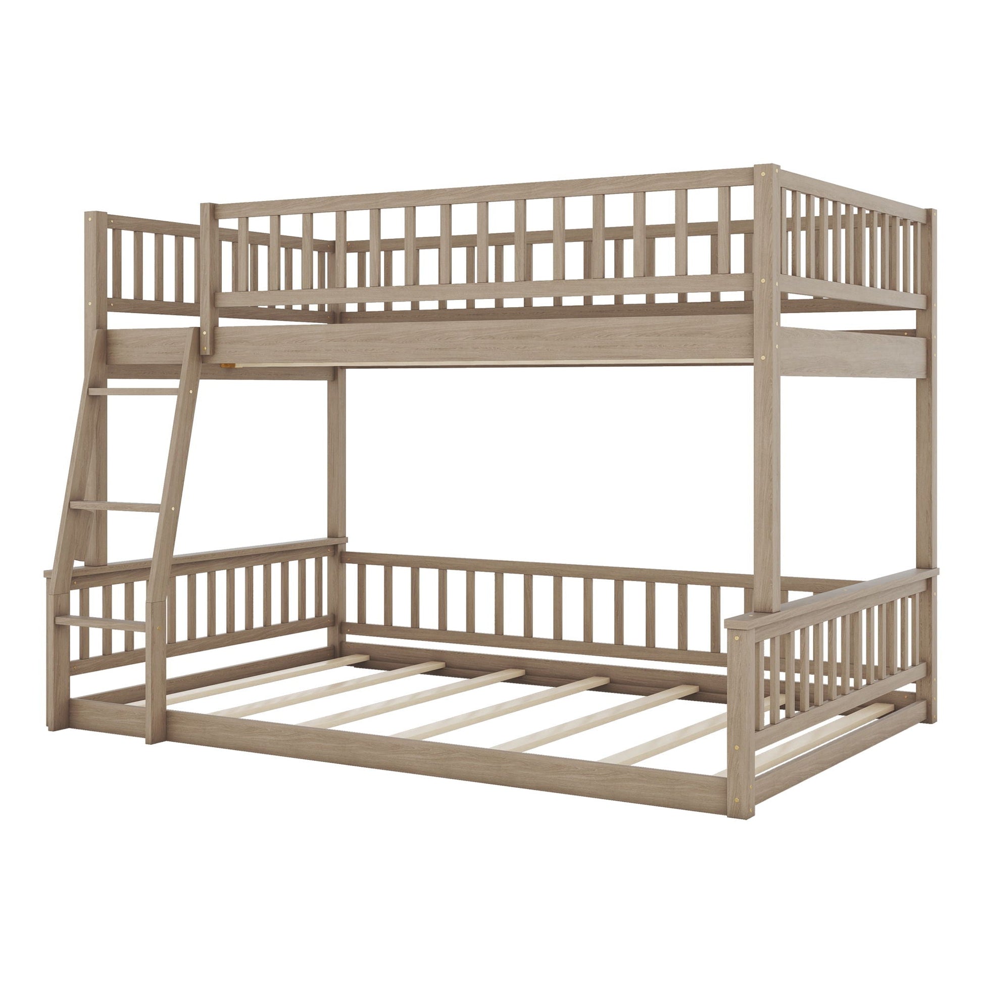 Bunk bed with ladder and guardrails in natural oak, HouseOfZazla, top bunk with safety rails on Tampa Home & Garden Store