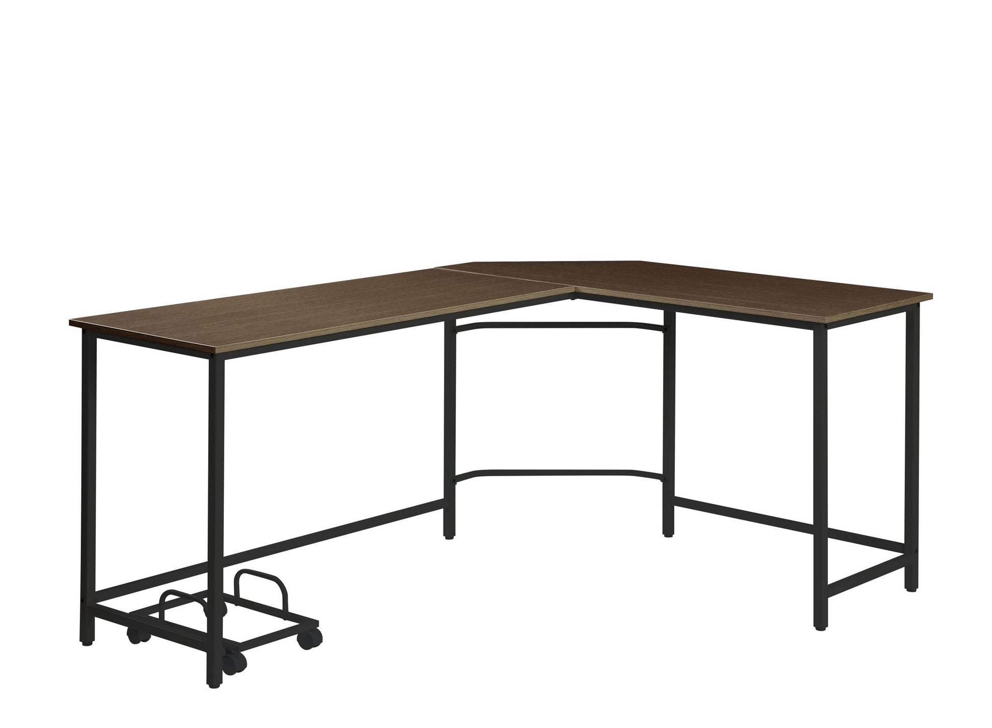 Bambina computer desk L-shaped with dark wood top and black metal frame, desk and cart on Tampa Home & Garden Store