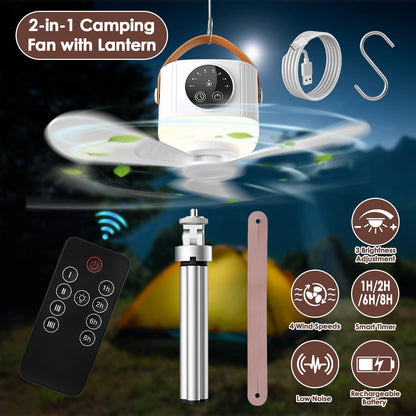 GemGear Rechargeable Tent Ceiling Fan with LED Light and Remote, white camping fan on Tampa Home & Garden Store