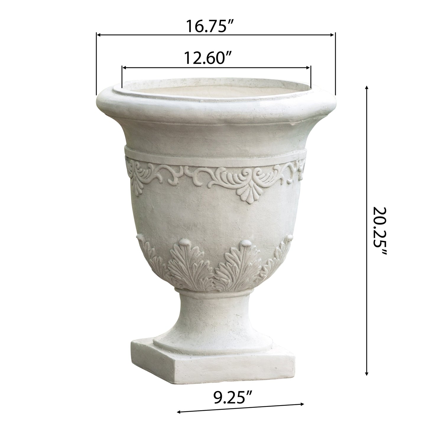Moroccan Urn Planter by HouseOfZazla in gray stone with decorative relief pattern on Tampa Home & Garden Store