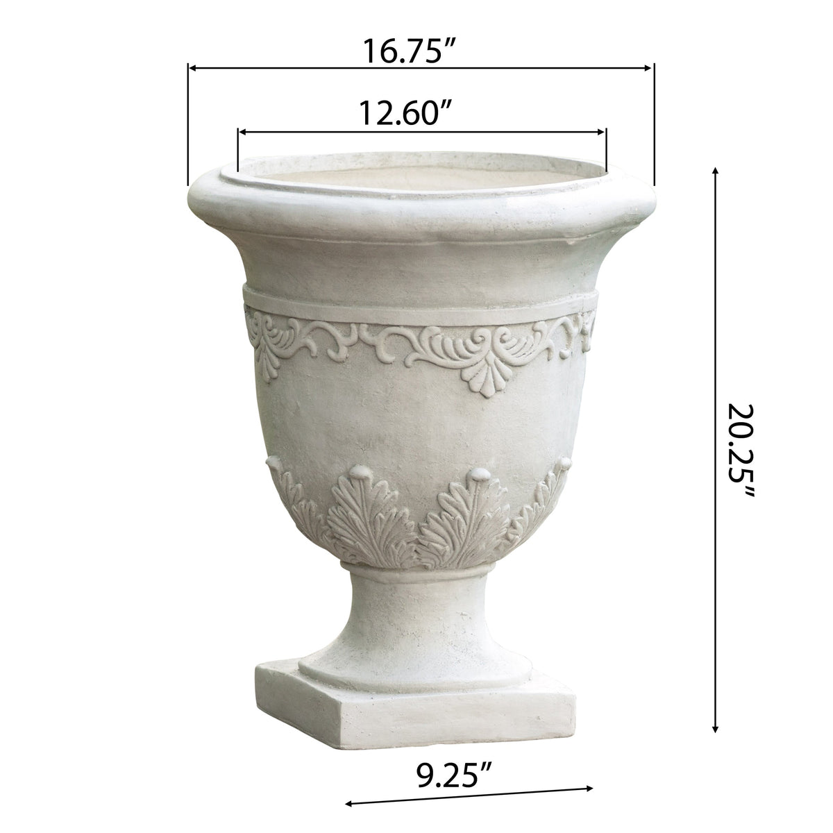 Moroccan Urn Planter by HouseOfZazla in gray stone with decorative relief pattern on Tampa Home & Garden Store