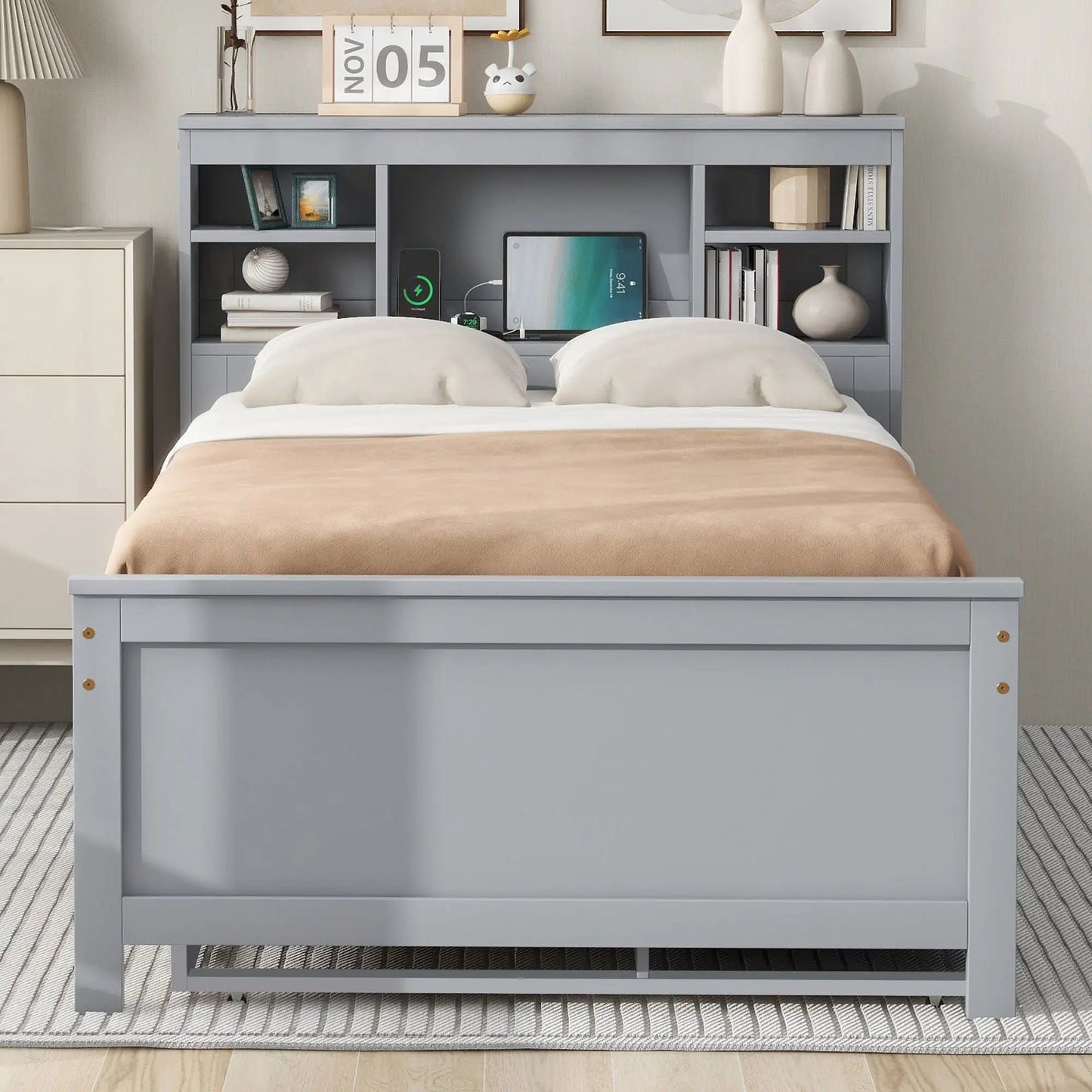 Platform Bed With Storage Headboard and USB