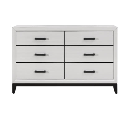 Mirage 5 Piece Bedroom Set dresser in white finish with black bar pulls on Tampa Home & Garden Store