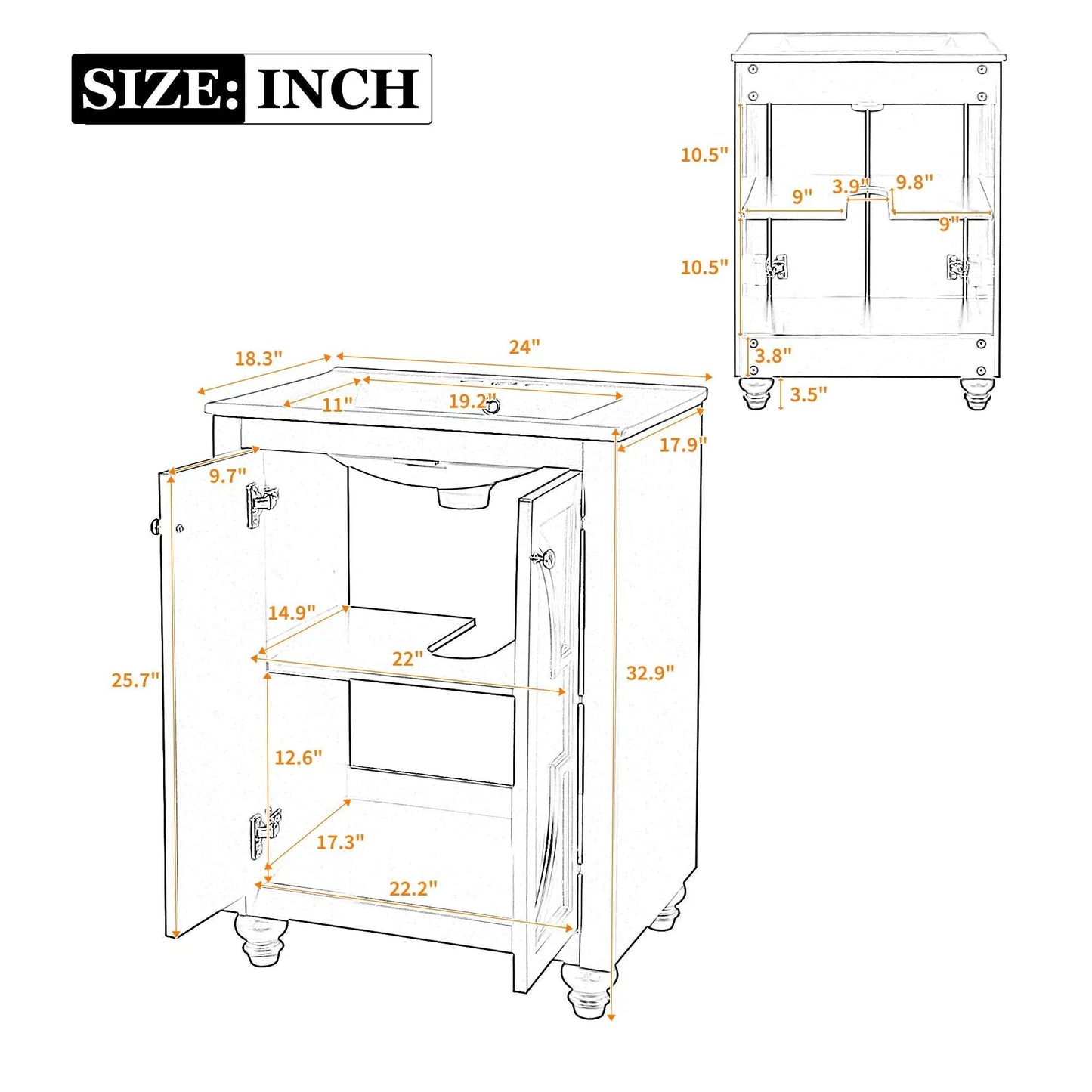 Bathroom vanity with ornate elliptical motif and soft-close hinges, wooden cabinet on Tampa Home & Garden Store