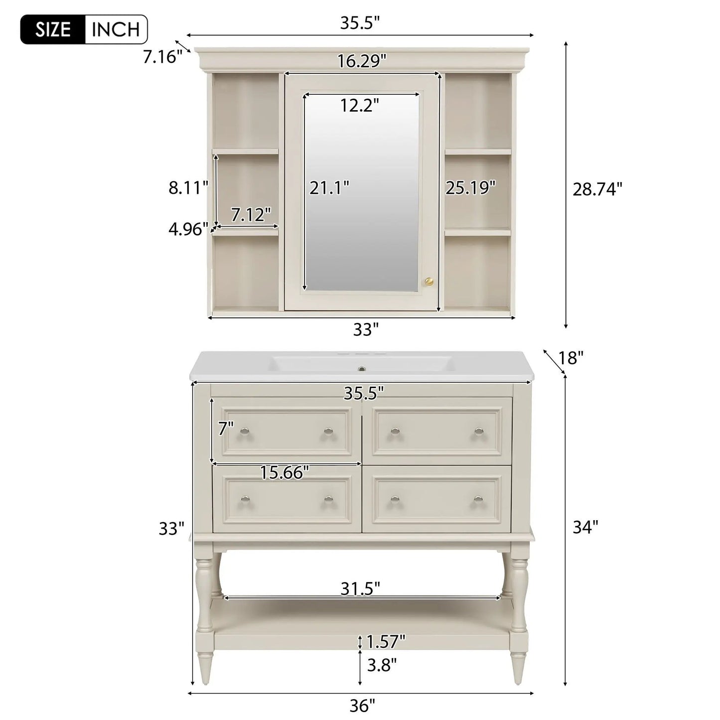 Bathroom Vanity With Medicine Cabinet and Drawers