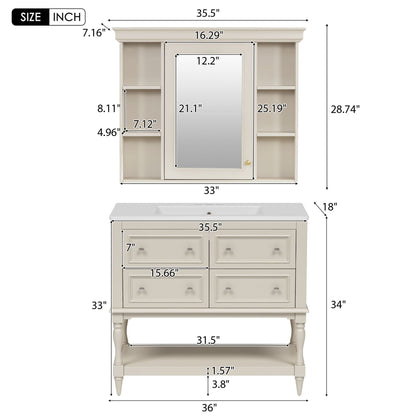 Bathroom vanity with medicine cabinet by HouseOfZazla cream finish, side shelves and 4 drawers on Tampa Home & Garden Store
