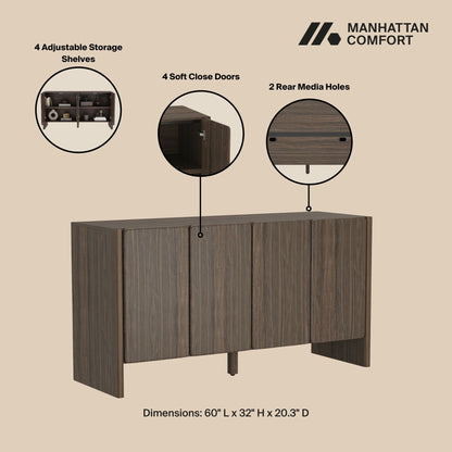 Linda Sideboard with 4 adjustable shelves and 4 soft close doors, dark brown wood finish on Tampa Home & Garden Store