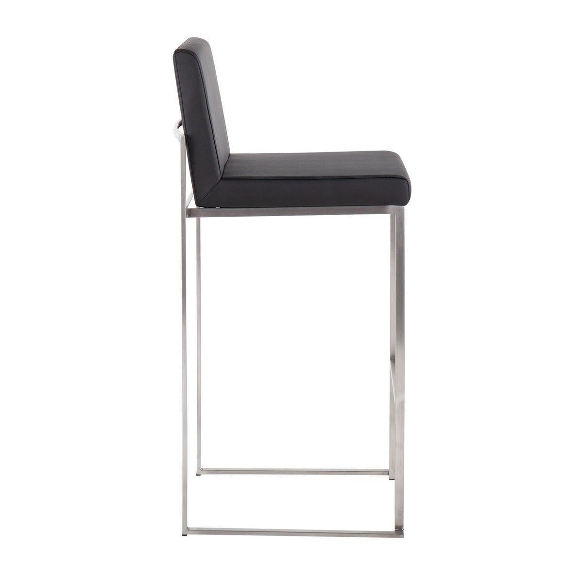 Contemporary high-back barstool with black upholstered seat and chrome frame on Tampa Home & Garden Store