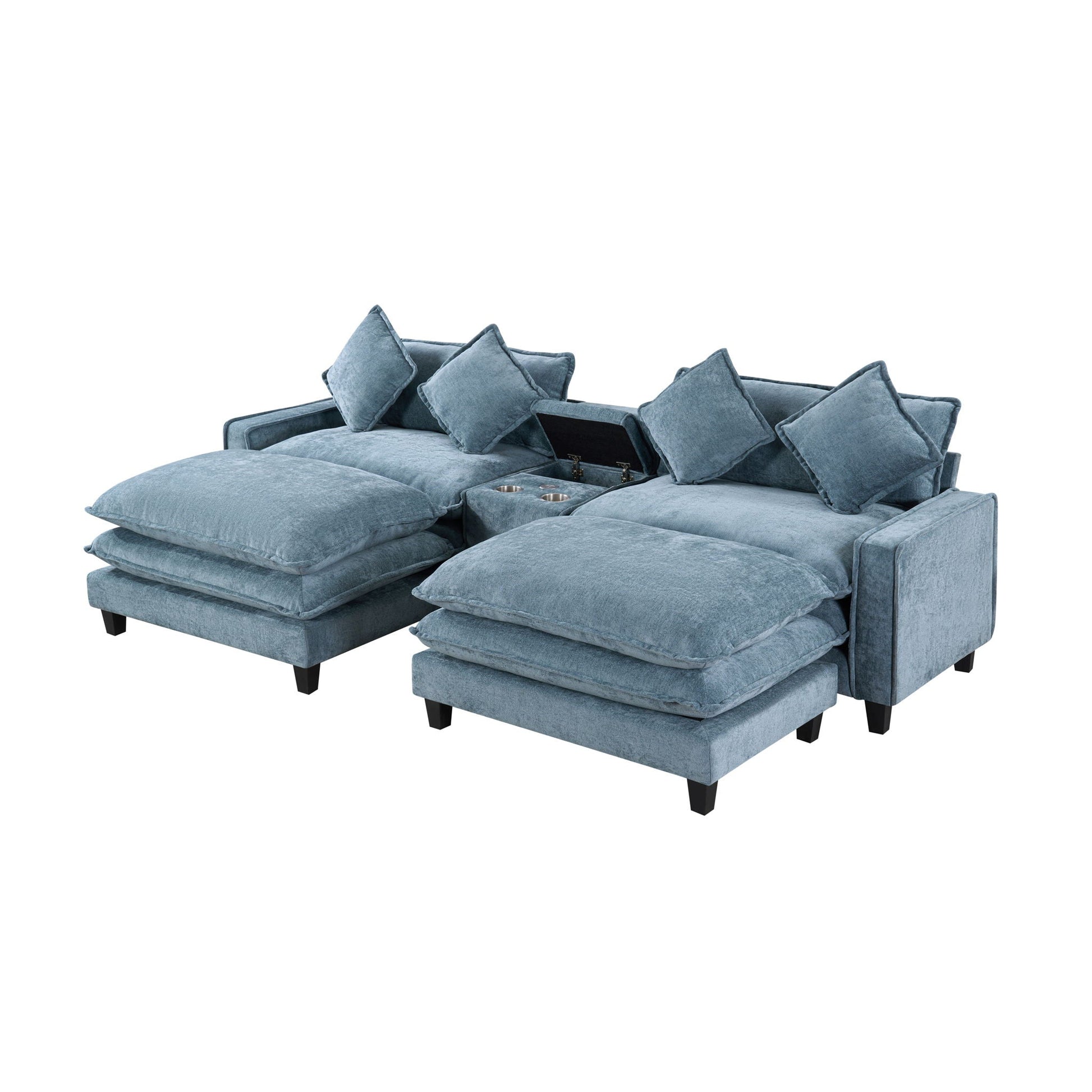 HouseOfZazla 3-piece blue modern sectional sofa with removable ottomans and USB ports on Tampa Home & Garden Store