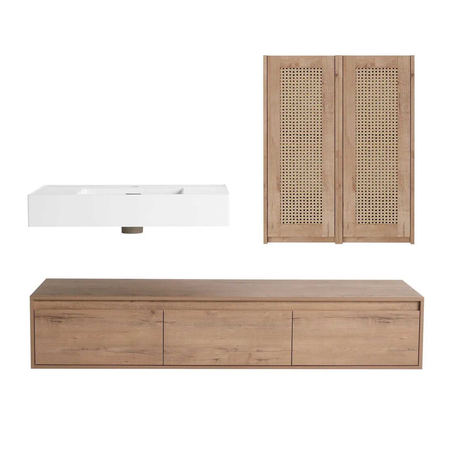 Modern Wall Mounted Vanity with Resin Sink in Oak