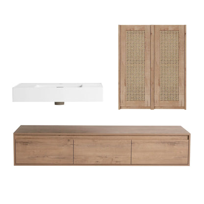 Modern Wall Mounted Vanity with Resin Sink in Oak