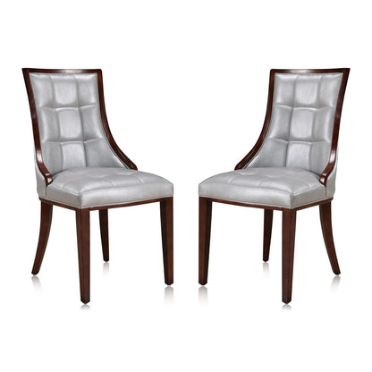 Fifth Avenue dining chairs set of 2, grey tufted upholstery with dark wood curved frame on Tampa Home & Garden Store