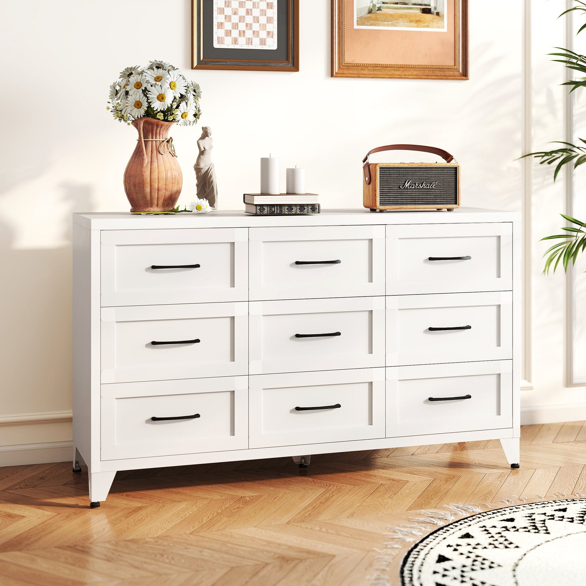 9 Drawer White Metal Dresser with Quiet-Glide Rails by HouseOfZazla on Tampa Home & Garden Store