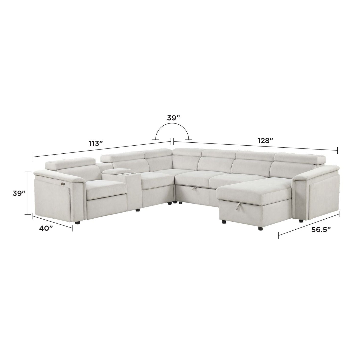 Harvey Power Recliner Sleeper Sectional by HouseOfZazla in beige fabric, console on Tampa Home & Garden Store