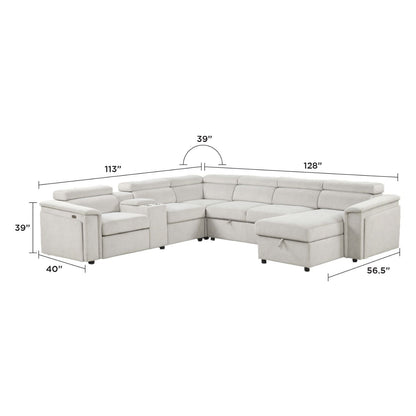 Harvey Power Recliner Sleeper Sectional by HouseOfZazla in beige fabric, console on Tampa Home & Garden Store
