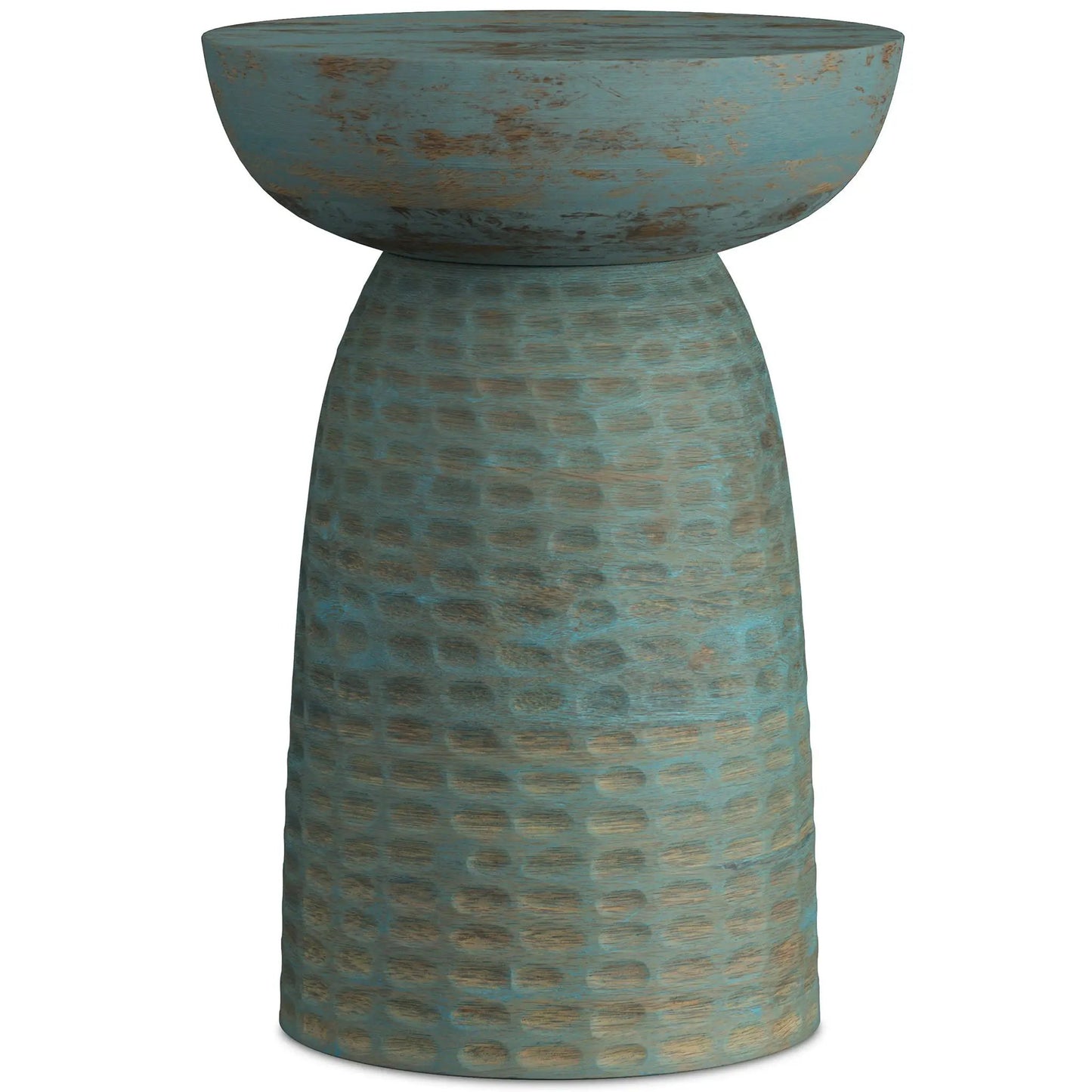 Boyd handcrafted accent table by Unique Piece Furniture with teal bowl top and pedestal base on Tampa Home & Garden Store