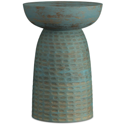Boyd handcrafted accent table by Unique Piece Furniture with teal bowl top and pedestal base on Tampa Home & Garden Store