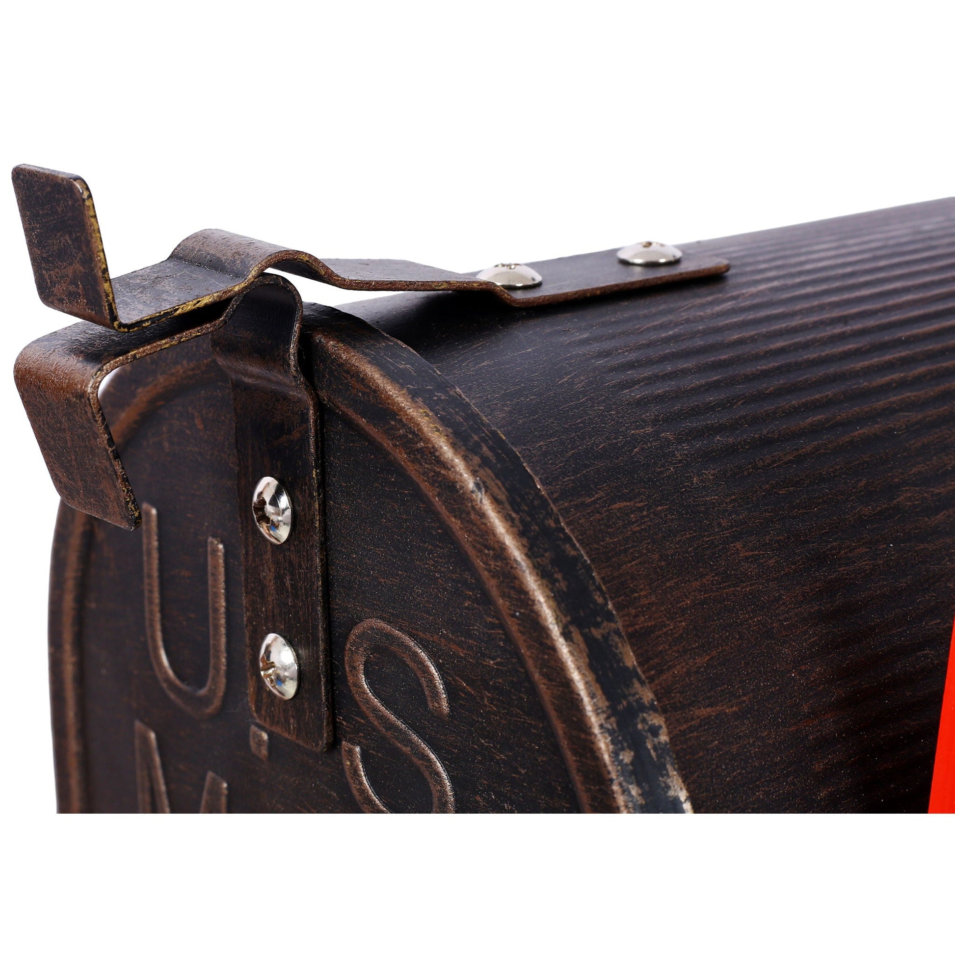 Stratford heavy-duty cast aluminum mailbox with brown finish and decorative strap on Tampa Home & Garden Store