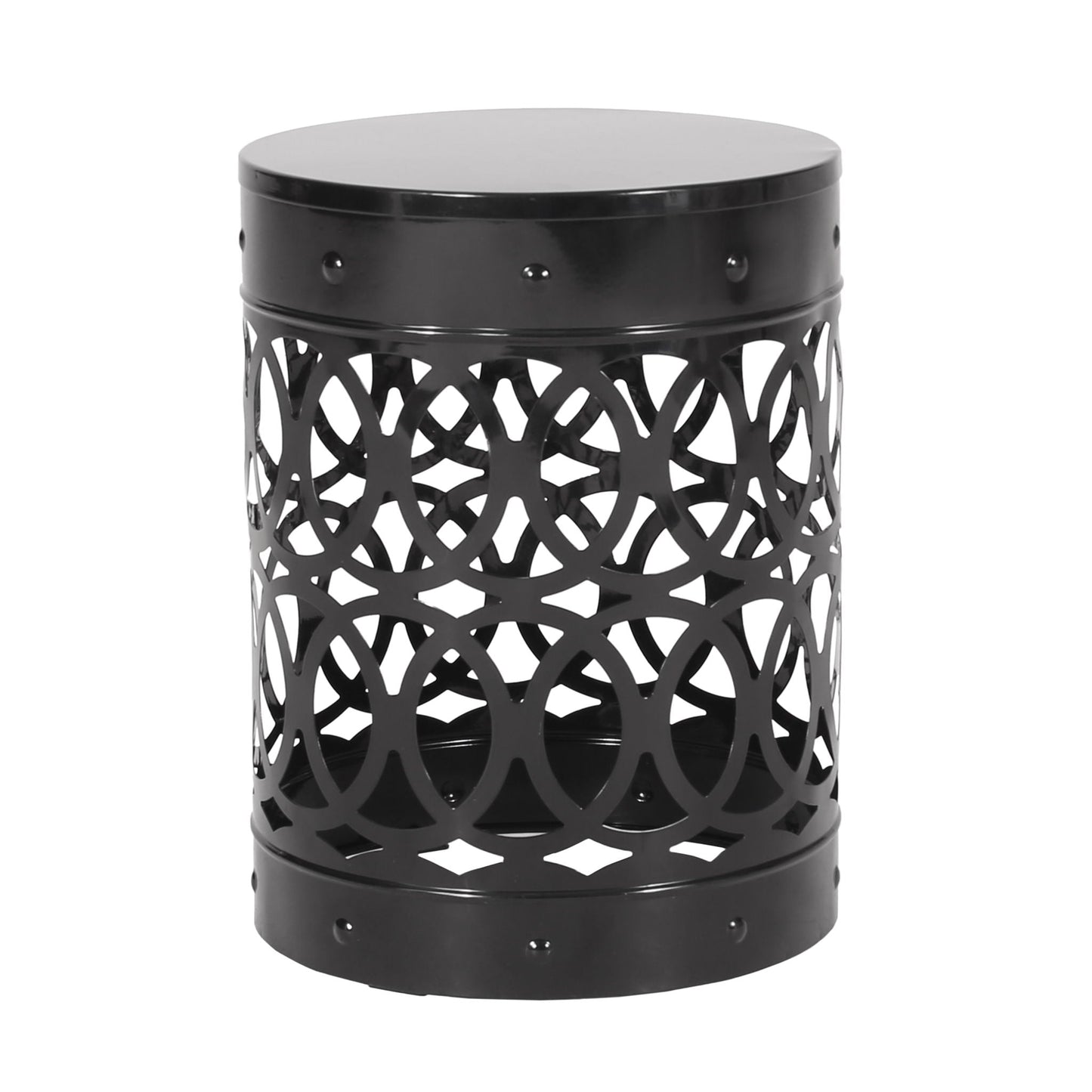 Large Outdoor Metal End Table with Floral Cut