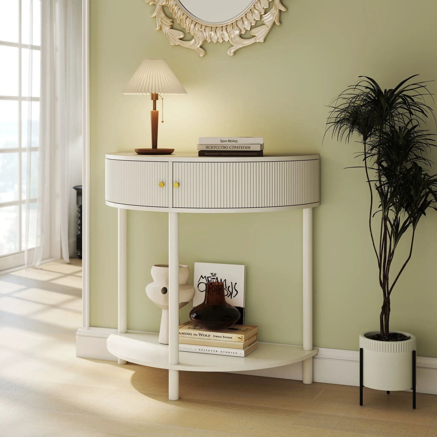 Demi Lune Console Table with 2 Storage Drawers